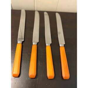 Vintage Butterscotch 4 Piece Set MCM Art Deco Style Bakelite Knife Cutlery Set